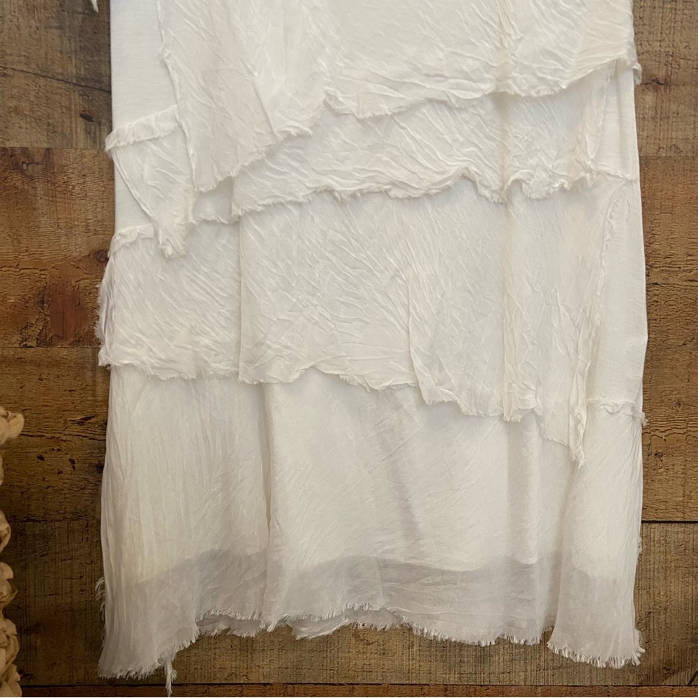 White Silk Tiered Sleeveless Slip Dress, Made in Italy - Picture 5 of 10